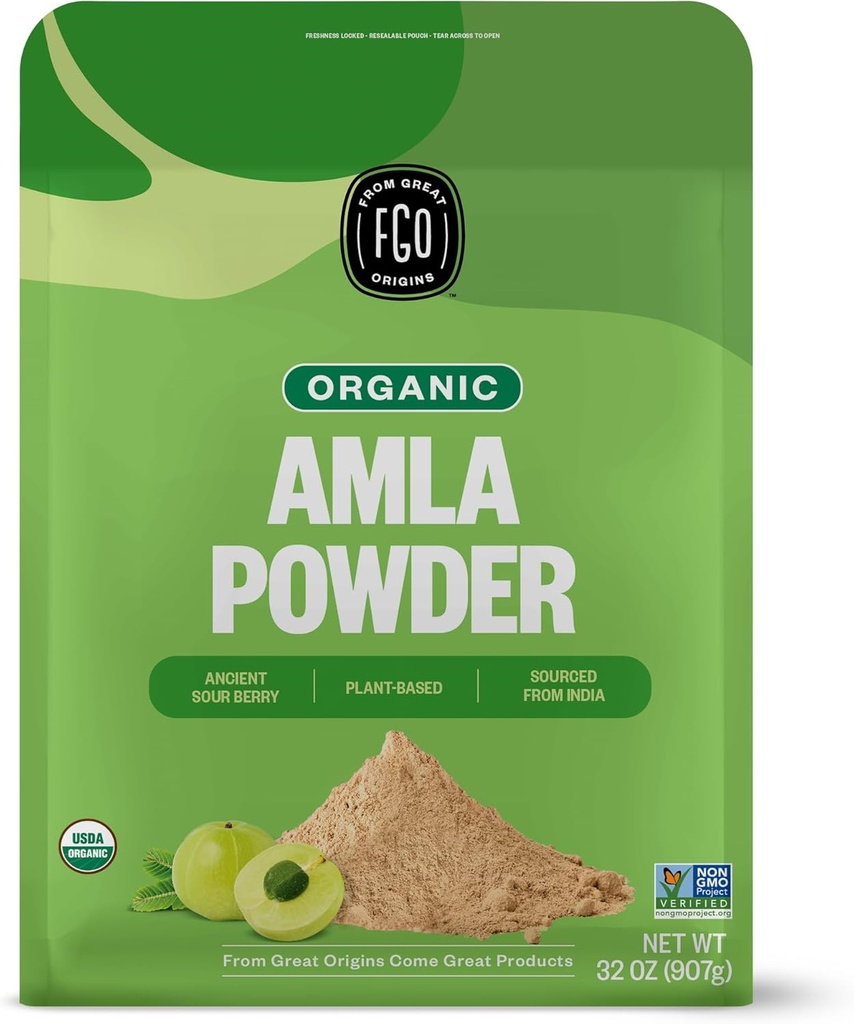FGO Organic Amla Powder, 2 Λίρες / 32oz, USDA Organic Indian Gooseberry (Amalaki), Μη ΓΤΟ, Φυσική Βιταμίνη C - 100% Ακατέργαστη και Φυσική (Pack of 1)