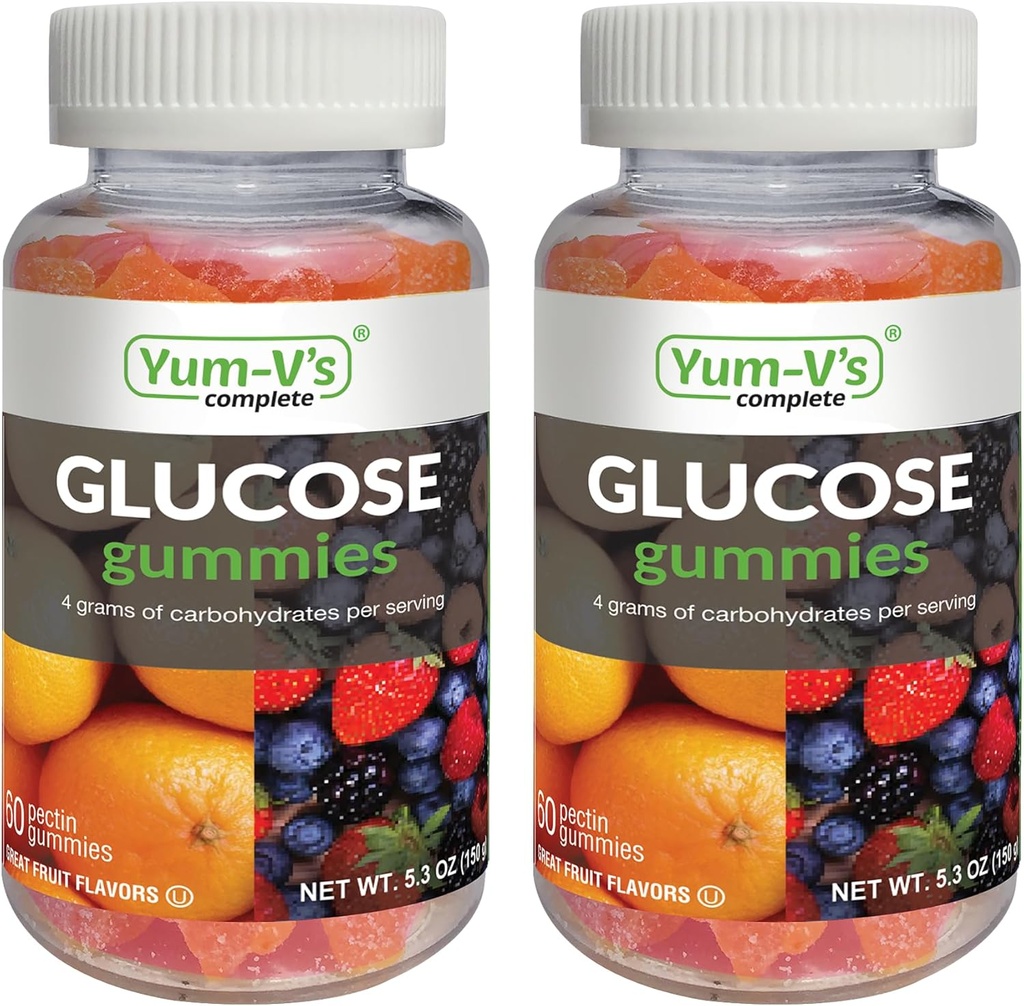 YUM-V'S Glucose Gummies – Hızlı Açıklama Glucose Chewable Gummies – Great Tasting – Gluten Free, Vegan, Non-GMO – Orange & Berry Natural Flavor – 60 Chewable Gummy for Yetişkinler & Kids (Pack of 2)