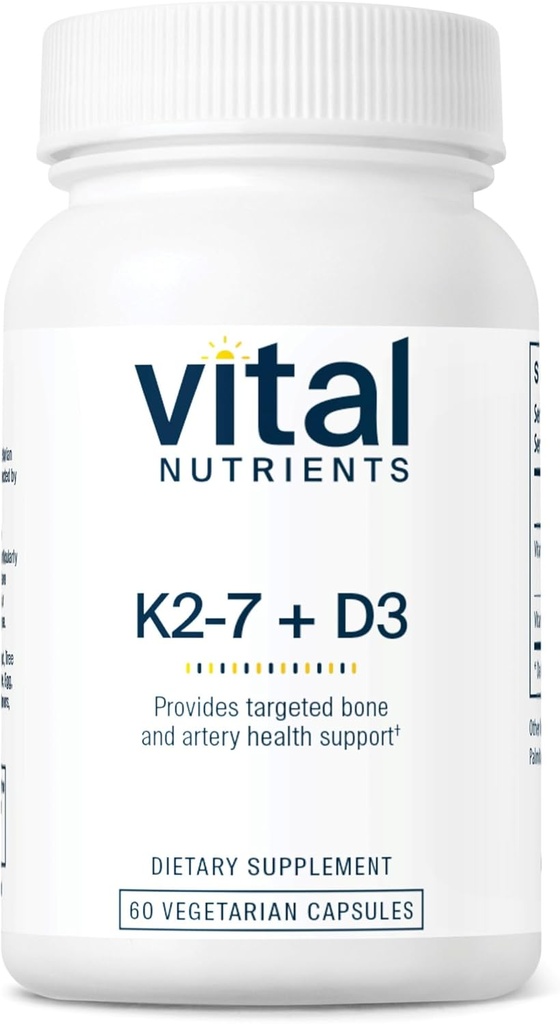 Vital Nutrients Vitamin D3 + K2 | 2000 IU | Vitamin D3 K2 Supplement | Vitamin D Complex for Healthy Calcium Levels, Muscle & Bone Health | Gluten, Dairy, Soy Free | 60 Capsules