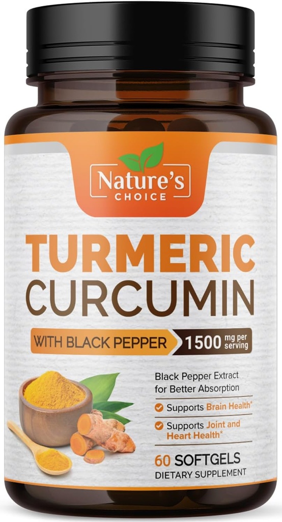 Turmeric Curcumin Supplement 1500 mg - BioPerine Black Pepper Extract Advanced Abxia Curcuminoids for Nature's Joint Support - Antioksi Herbal Supplement for Women & Men, Non-GMO - 60 Softgels