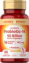 Prebiyotiks ile Probiyotikler - 60 Capsules - 142 mg - 50 Milyar Aktif Organizm - Vejetaryen, Non-GMO & Gluten Free Supplement - by Nature's Awards