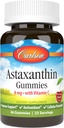 Carlson - Ασταξανθίνη Gummies, με Βιταμίνη C, Ανοσολογική Υποστήριξη, Αντιοξειδωτικό, Υγεία της Καρδιάς, Μη ΓΤΟ, Γεύσεις κερασιού, 46 Χορτοφαγικές Gummies