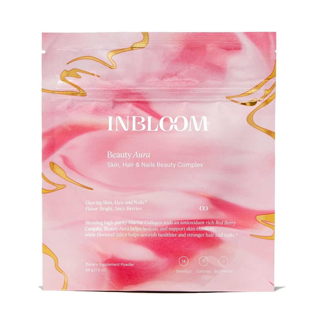 INBLOOM Kate Hudson Collagen Toz for Women - Beauty Aura for Healthier Hair Skin and Nails with Marine Collagen and Horsetail Silica - Yenileme Berry Flavor - 14 hizmet ediyor 1.9 oz (Pazar 1)