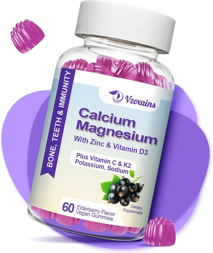 Yüksek Aborpsiyonal Gummies, Sugar Freeuba Magnezyum Supplement with Pyum Vitamin D3 for B0ne & Teeth Strength, Muscle Function - Vegan, Elderberry Flavor 60 Cts