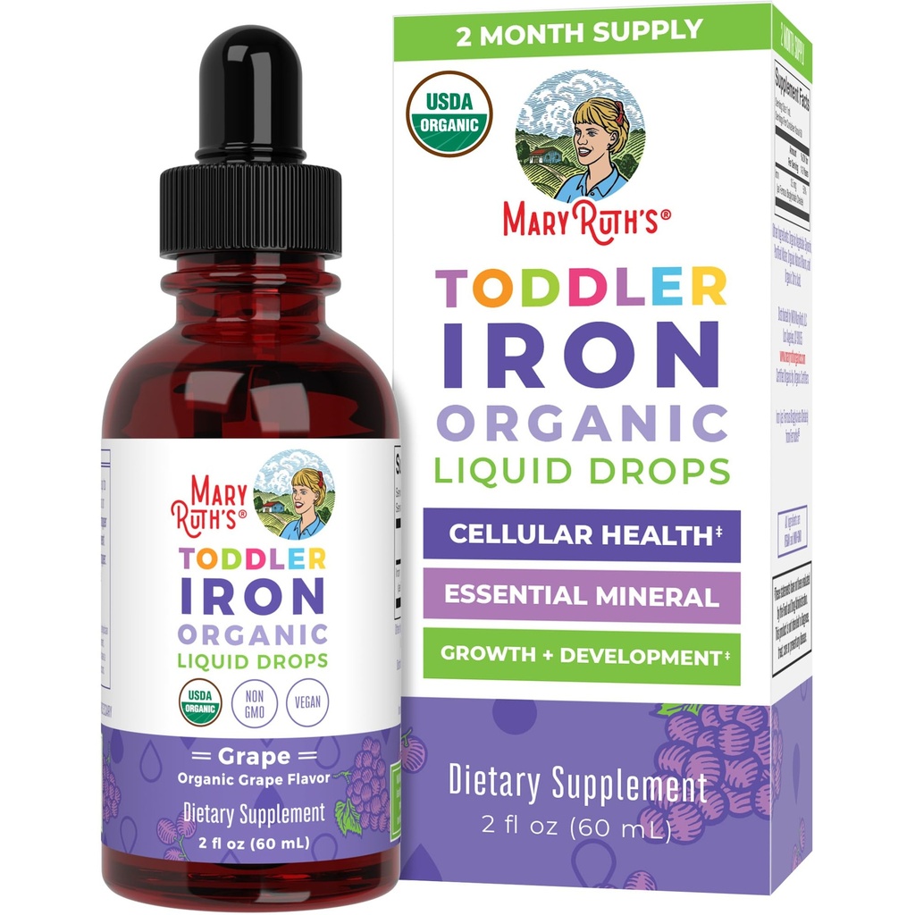 MaryRuth Organics Iron Supplement for Toddlers | Dia Iron Supplement for Children Ages 1-3 | Iron Deficiency | Ferrochel | Sugar Free | Vegan | Non-GMO | Gluten Free | 2 Fl Oz