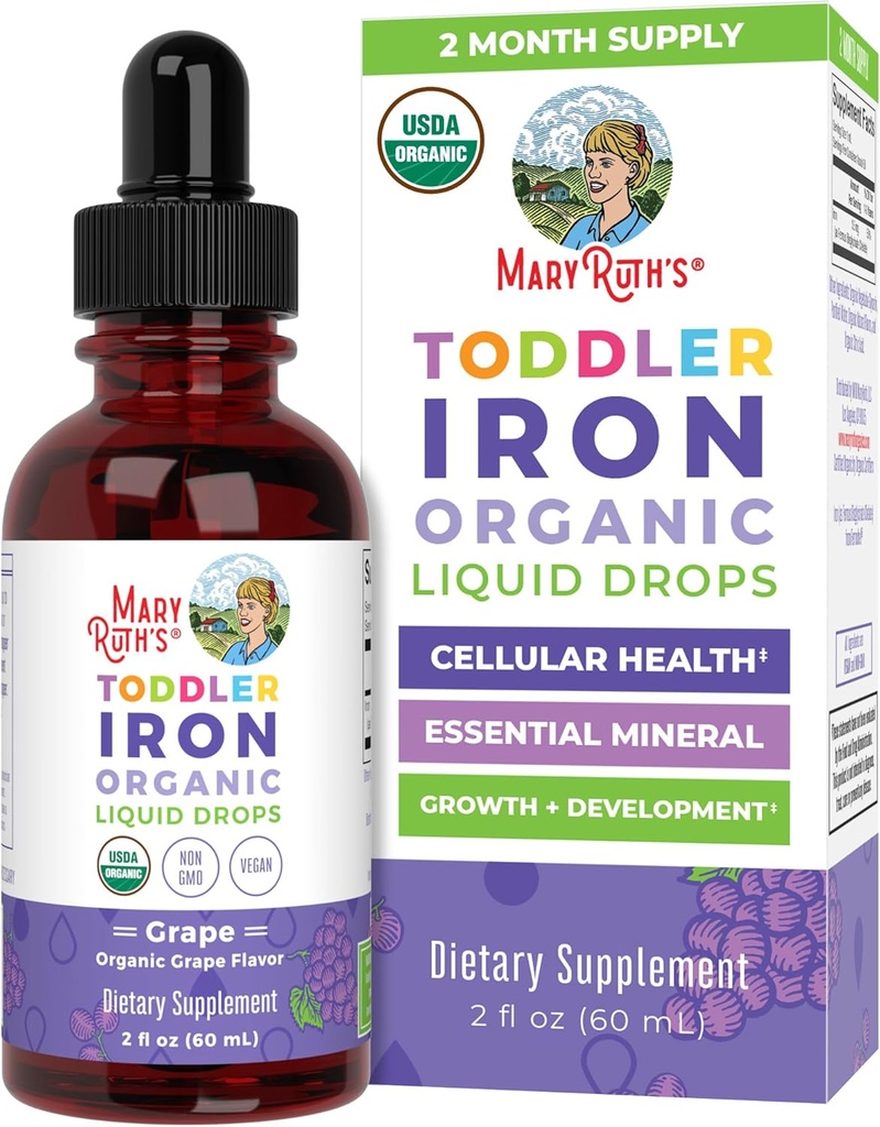 MaryRuth Organics Iron Supplement for Toddlers | Dia Iron Supplement for Children Ages 1-3 | Iron Deficiency | Ferrochel | Sugar Free | Vegan | Non-GMO | Gluten Free | 2 Fl Oz