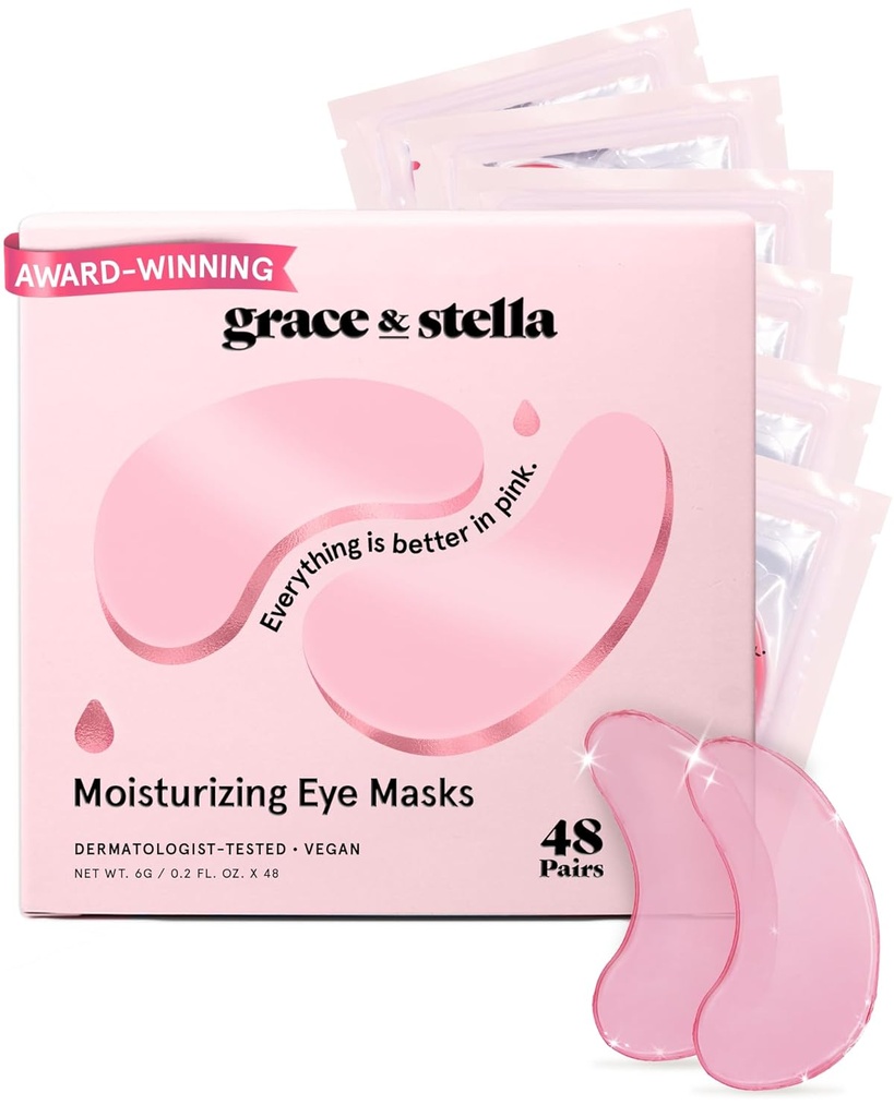 grace & stella Award Winning Under Eye Mask - Reduce Dark Circles, Puffy Eyes, Undereye Bags, Wrinkles - Gel Under Eye Patches - Gifts for Girlfriend - Vegan Cruelty-Free Self Care (48 Pairs, Pink)