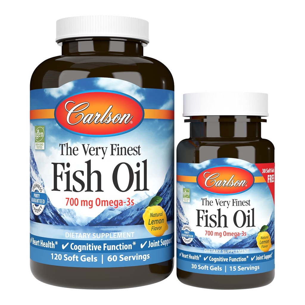 Carlson - The Very Finest Fish Oil, 700 mg Omega-3s, Norveç, Sustainably Sourced, Lemon, 150 Count