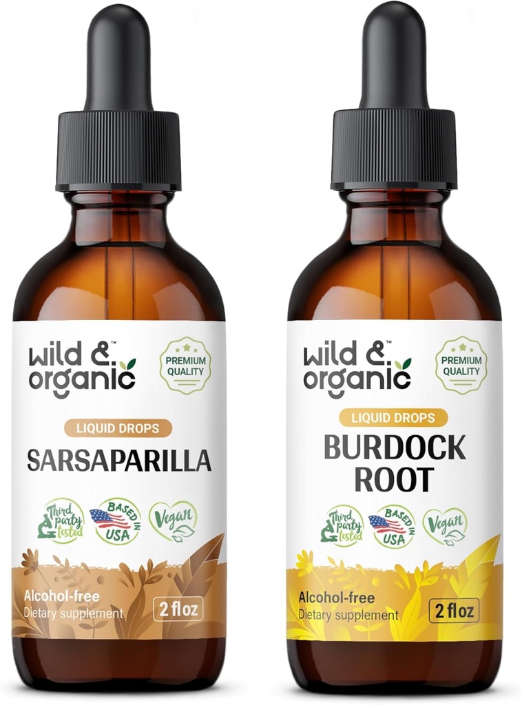 Wild & Organic Sarsaparilla Tincture 2 fl oz & Burdock Root Tincture 2 fl oz