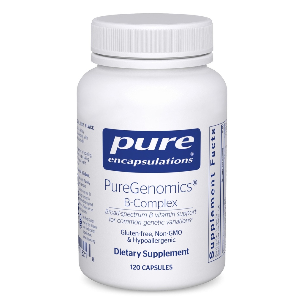 Pure Encapsulations PureGenomics B-Complex - Ευρεία Spectrum B Βιταμίνη Υποστήριξη για Γενετική Έκφραση, Κυτταρική Λειτουργία, Παραγωγή ορμονών & Μεταβολισμός Ενέργειας* - με Βιταμίνη B12 & B6-120 Κάψουλες
