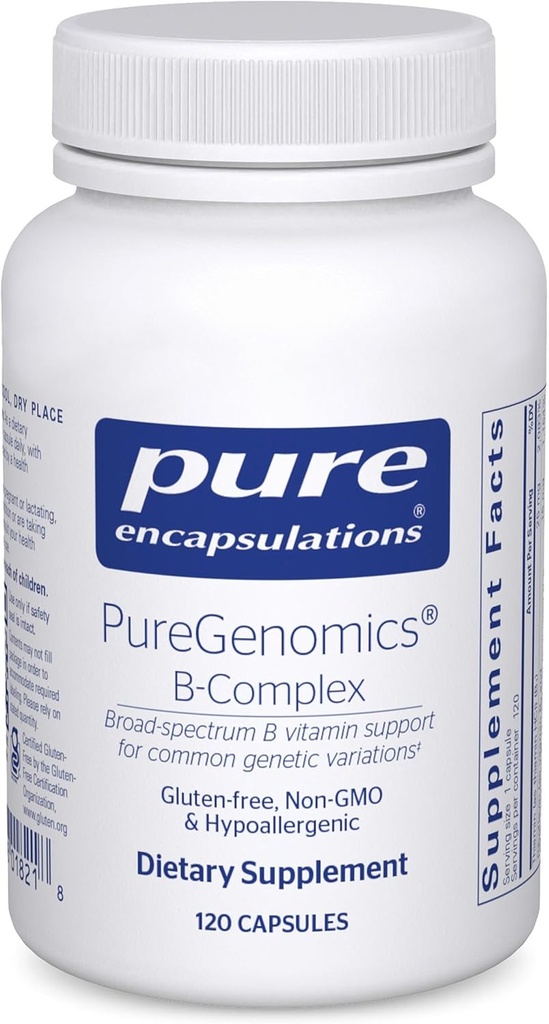 Pure Encapsulations PureGenomics B-Complex - Broad Spectrum B Vitamini Genetik Expression, Hücre Fonksiyonlar, Hormon Prodüksiyon & Enerji Metabolism * - Vitamin B12 & B6-120 Capsules