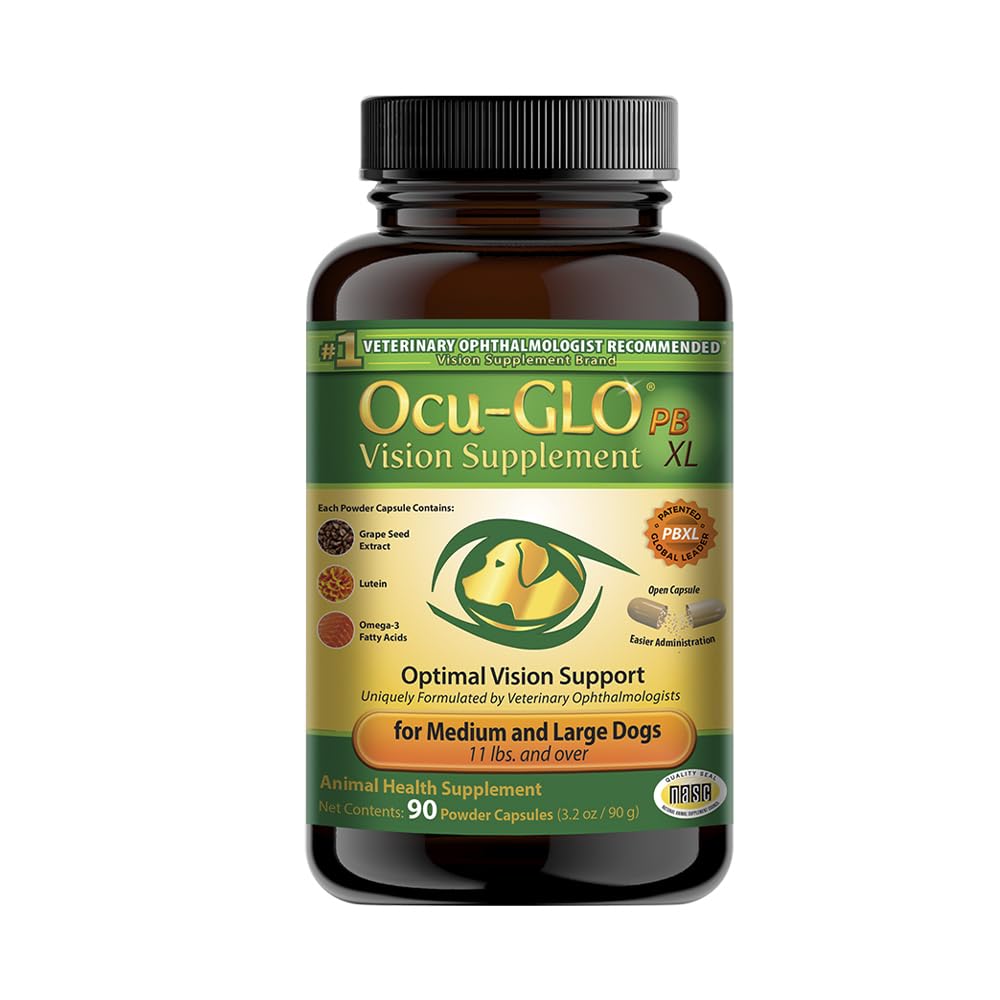 Ocu-GLO PB Vision Supplement for Medium & Large Dogs – Εύκολο στη χορήγηση σκόνης με Lutein, Omega-3 λιπαρά οξέα, εκχύλισμα σπόρων σταφυλιών & αντιοξειδωτικά για την προώθηση της υγείας των ματιών, 90ct κάψουλες σκόνης