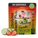 PowderVitamin Electrolytes Powder Plus, Sugar Free Hydration Powder 1000mg Potassium, 120mg Magnesium, 120mg Calcium, Himalayan Salt, & VIT C & Zinc, USA Made, 275g, 50 Servings, Strawberry Cucumber