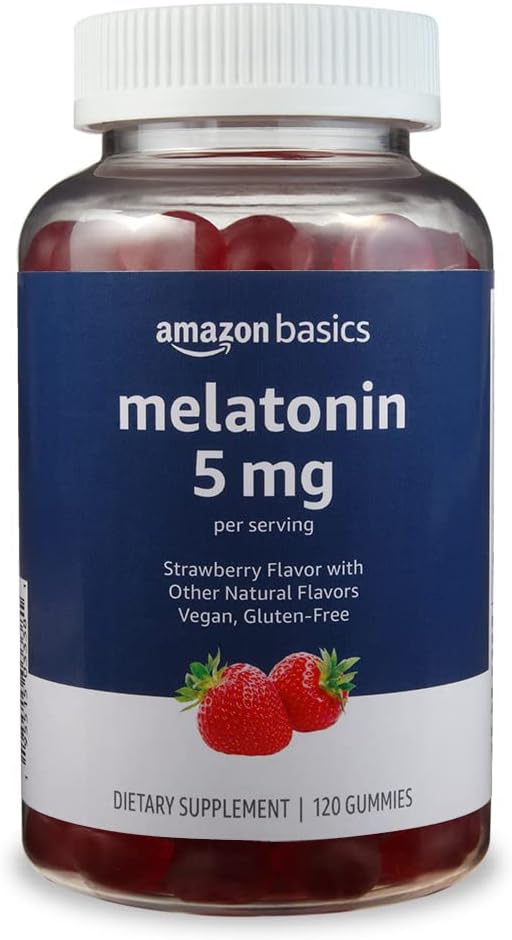 Βασικές μελατονίνη, Gummies υποστήριξης ύπνου, άρωμα φράουλας, 5mg, 120 κόμης (Πρώην Solimo)