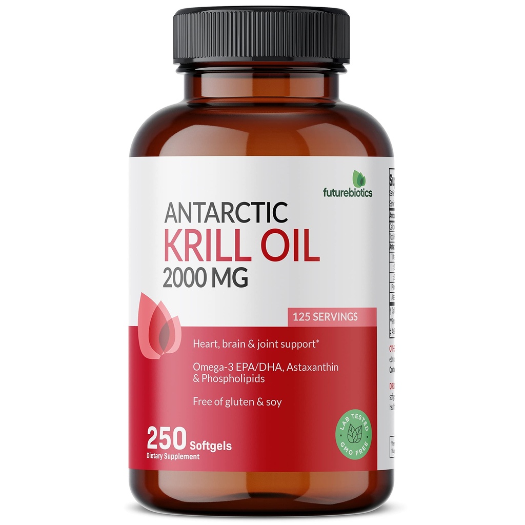 Futurebiyotiks Antarktika Krill Oil 2000mg with Astaxanthin, Omega-3s EPA, DHA ve Phospholipids -% 100 Pure Premium Krill Oil Heavy Metal Tested, Non GMO – 250 Softgels