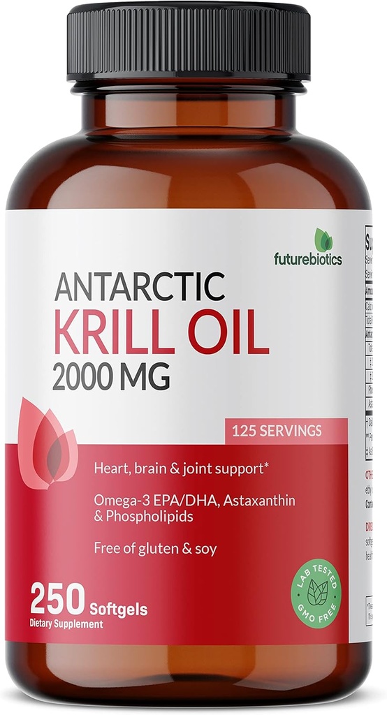 Futurebiyotiks Antarktika Krill Oil 2000mg with Astaxanthin, Omega-3s EPA, DHA ve Phospholipids -% 100 Pure Premium Krill Oil Heavy Metal Tested, Non GMO – 250 Softgels
