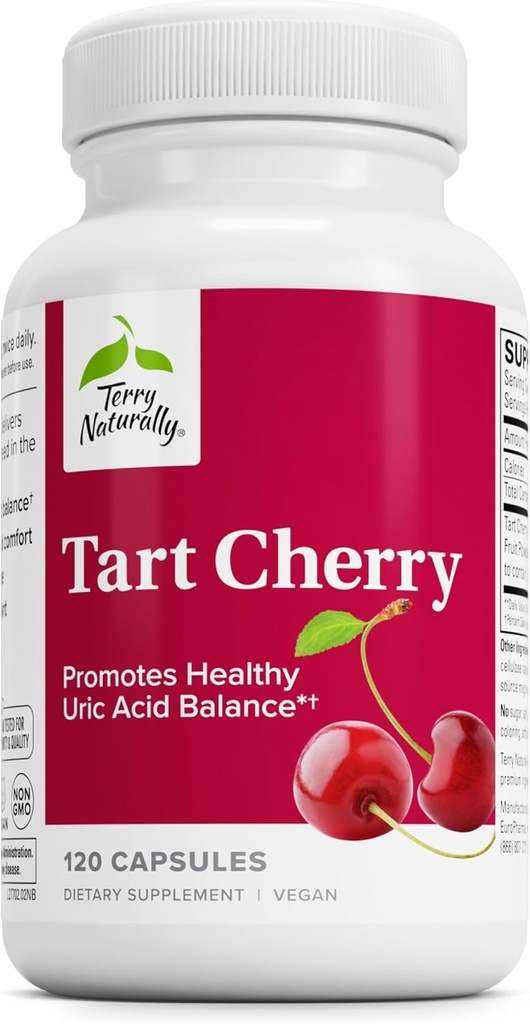 Terry Doğal Tart Cherry - Sağlıklı Uric Asit Denge ve Ortak Sağlığı Desteklemek için Antioksit - Beslenme Tamamı - Egzersiz Sonrası Yardım İçin Diyet Supplement - 120 Capsules