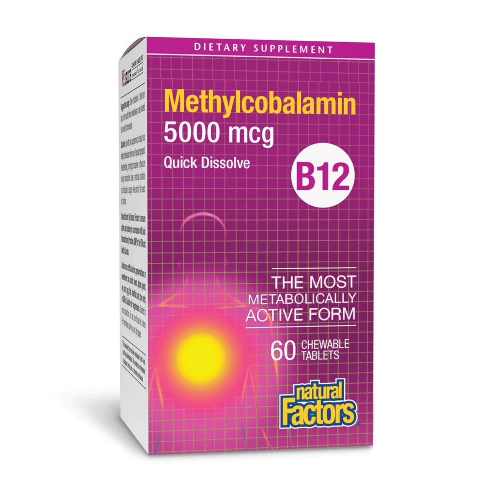 Doğal Faktörler, B12 Torchcobalamin 5000 mcg, Enerji ve Immune Health için Chewable Support, Vegetarian, 60 tablet (60 hizmet)