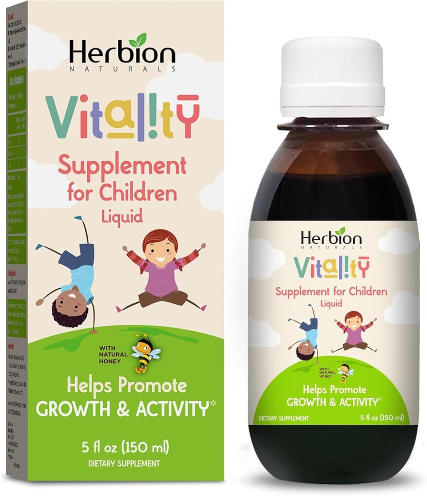 HERBION Naturals Vitality Supplement for Children, Supports growth and Appetite, Relieves Fatigue, Finds mental & Physical Performance, for Kids 1 Year & Above, 5 Fl Oz (Pack of 1)