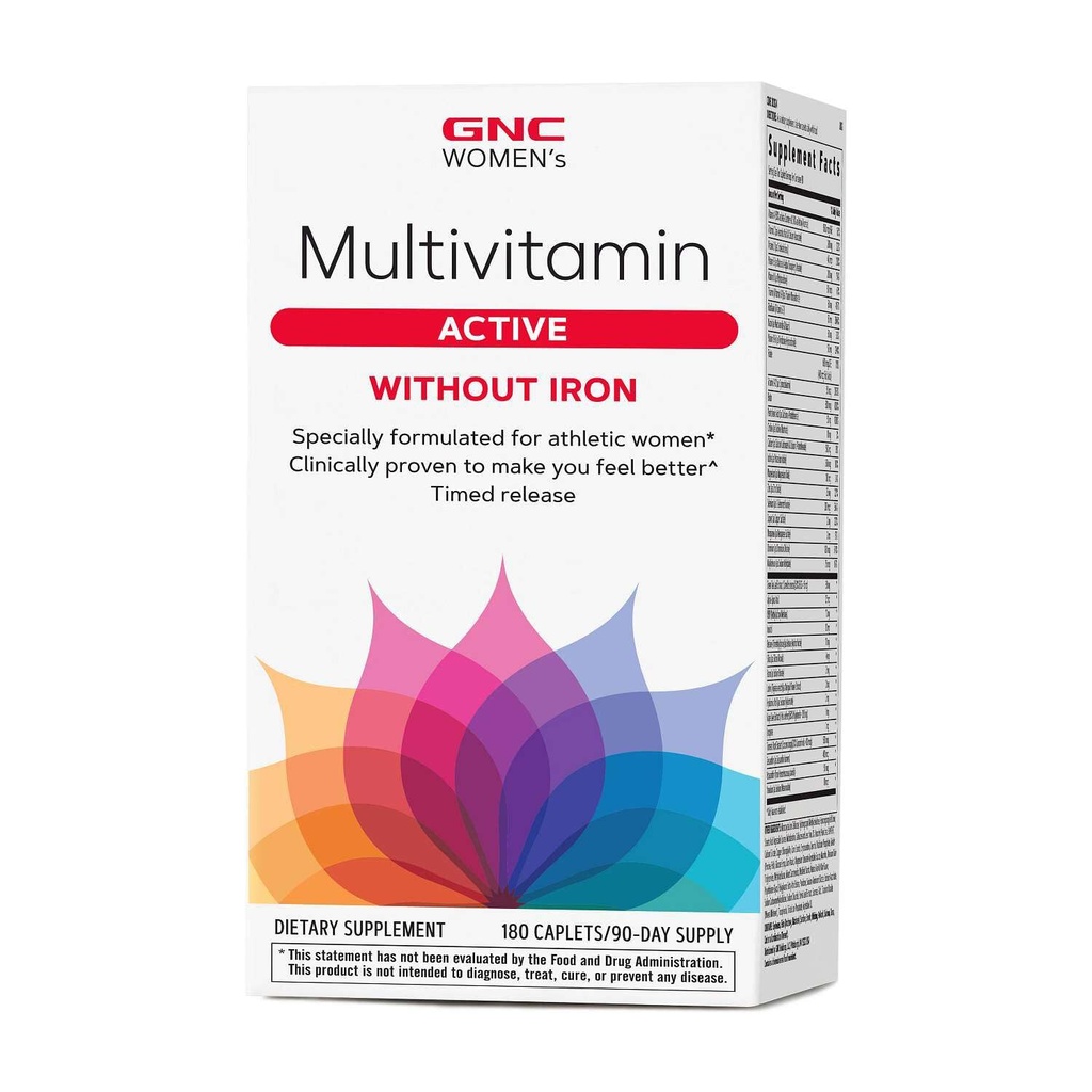 GNC Women's Multivitamin Active Without Iron, Supports an Active Lifestyle, 30+ Nutrient Formula, Bone & Joint Health, Helps Energy Production, 180 Caplets