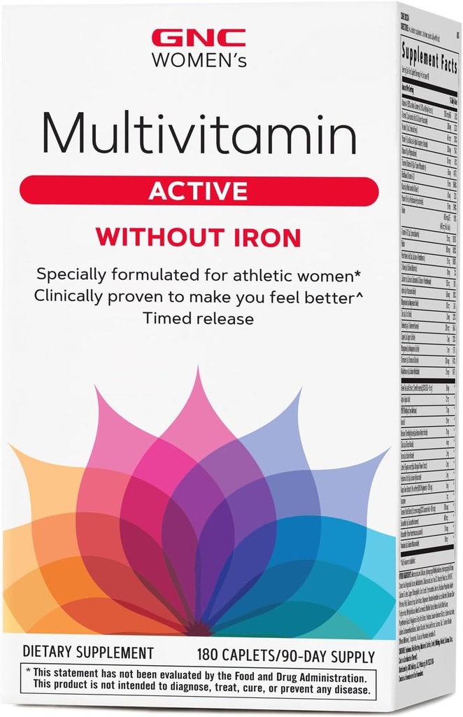 GNC Women's Multivitamin Active Without Iron, Supports an Active Lifestyle, 30+ Nutrient Formula, Bone & Joint Health, Helps Energy Production, 180 Caplets