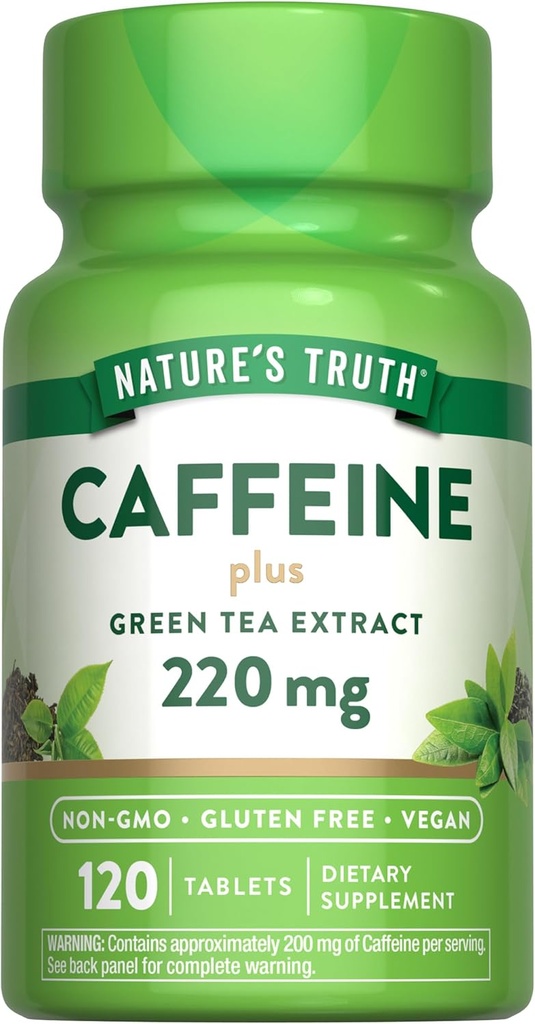 Nature's Truth Caffeine Pills | 220mg | 120 Kont | Green Tea Extract | Vegan, Non-GMO & Gluten Free Supplement Supplement