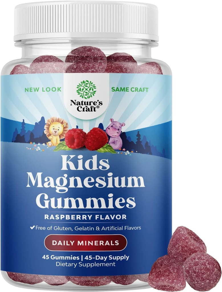 Παιδικό Μαγνήσιο Gummies - Ήρεμη Χαλαρωτική Mg συμπλήρωμα κιτρικό με σμέουρο άρωμα - Ήρεμο συμπλήρωμα μαγνησίου για νευρωνικούς μυς υγείας & υποστήριξη καρδιάς - Mag Citrate Gummies - 45 Count Pack