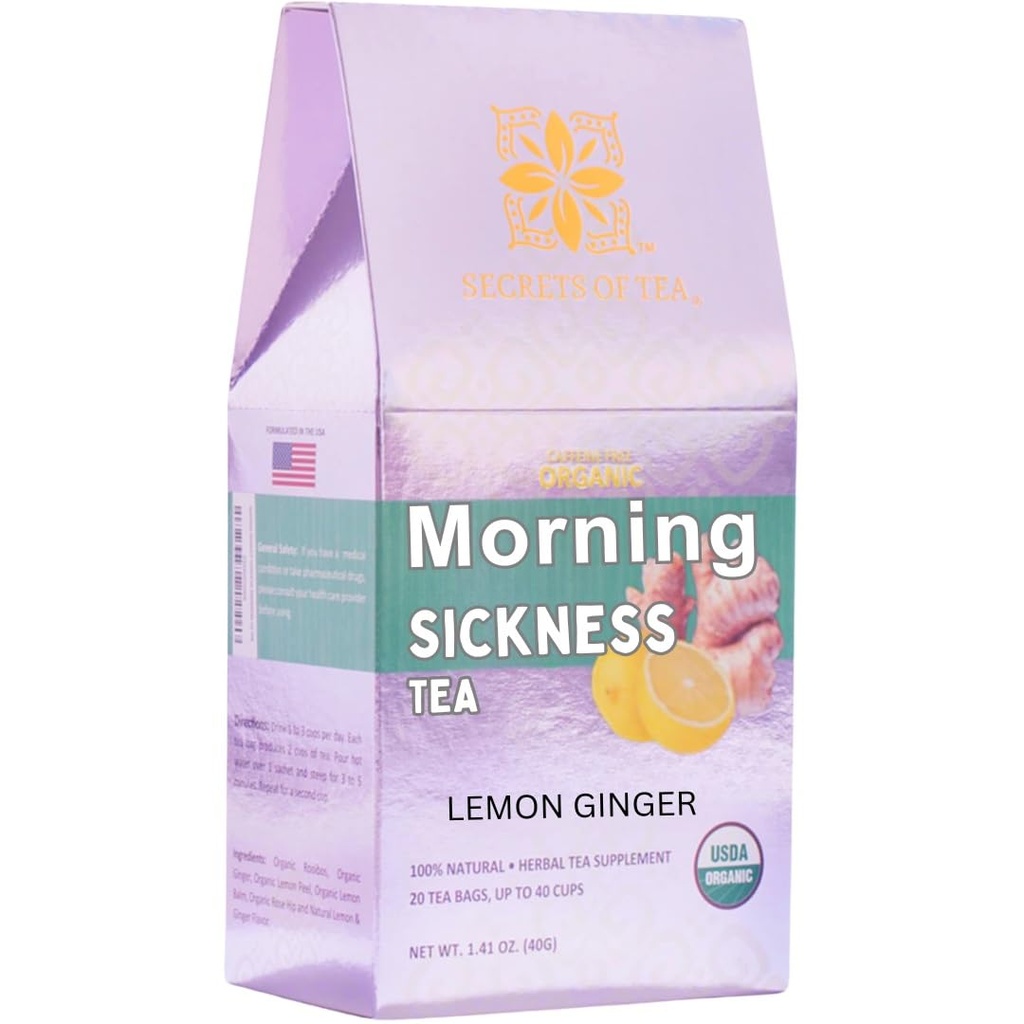 Çayın Sırları - Hamile Nausea Tea- Hot veya Buzlı Sabah Hastalığı Çay- Caffeine Free- 1st Trimester Gebelik - Limon Ginger- Up to 40 Hizmet - 20 Count(1 Pack)