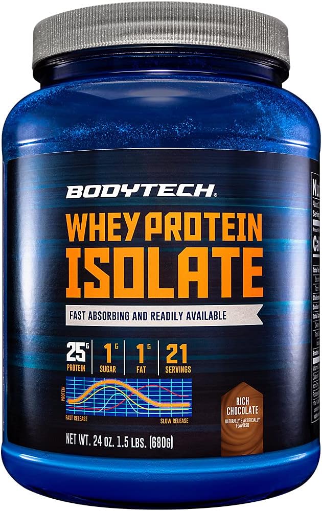 BODYTECH Whey proteini Isolate Toz - Servis başına 25 gram, Post-Workout Muscle Building ve Büyüme için ideal, Rich Chocolate Flavor, Contains Milk & Soy (1.5 Pound/ 21 Hizmet)