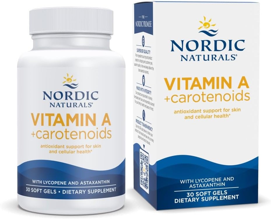 Nordic Naturals Vitamin A + Carotenoids, Unflavored - 30 Soft Gels - Lycopene & Astaxanthin - Supports Skin, Cellular Health - Non-GMO - 30 Hizmet
