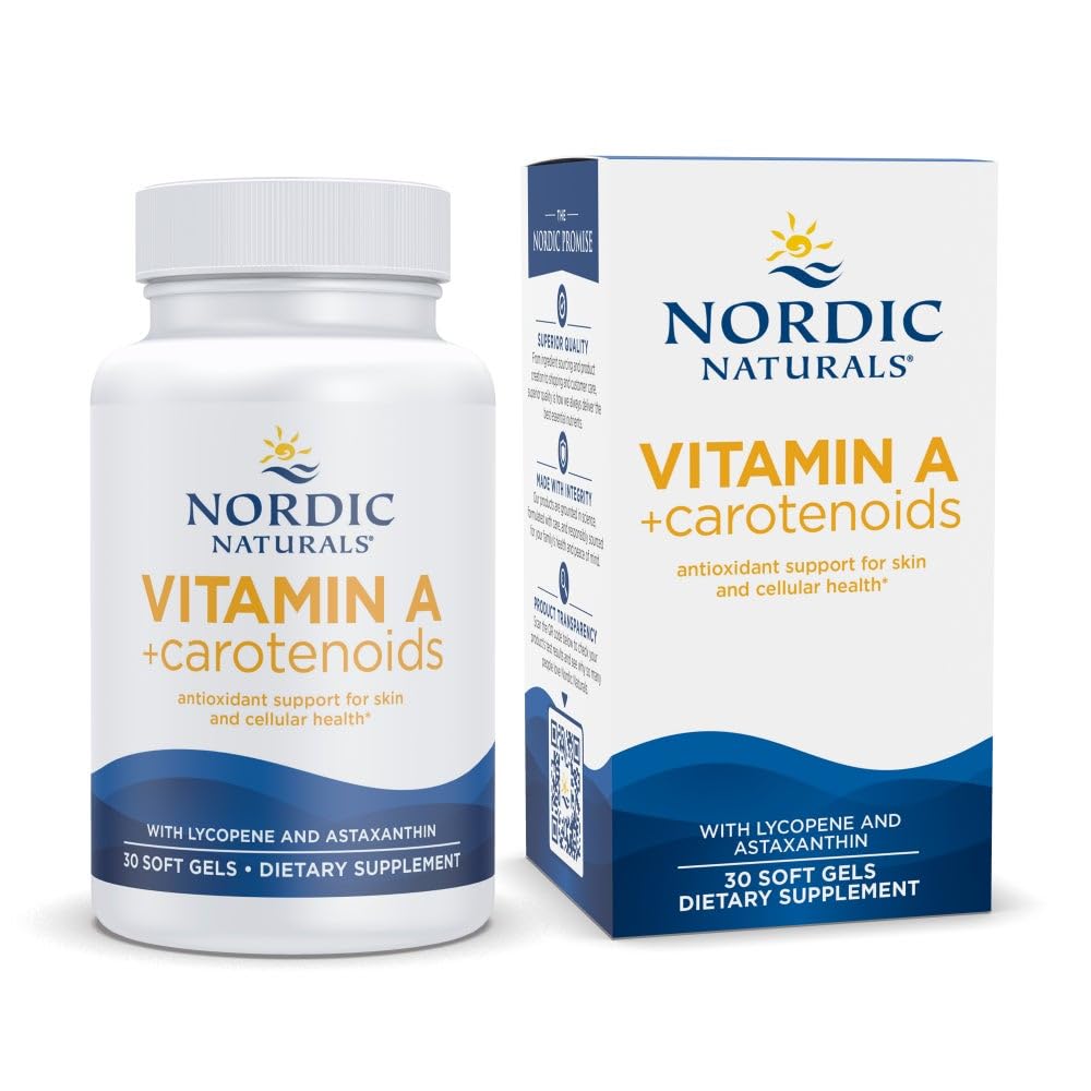 Nordic Naturals Vitamin A + Carotenoids, Unflavored - 30 Soft Gels - Lycopene & Astaxanthin - Supports Skin, Cellular Health - Non-GMO - 30 Hizmet