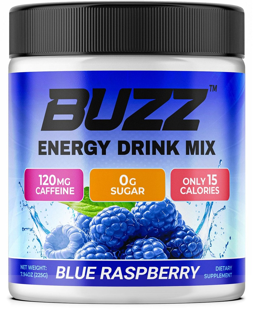 Sabah Buzz Energy Drink Toz - Enerji Boost Drink Mix - Sugar-Free Energy with Antioksis - Morning Kickstart and Sports Nutrition Endurance Ürün - 30 Hizmet, Blue Raspberry, 8 Ounces, Blue Raspberry, 8 Ounces