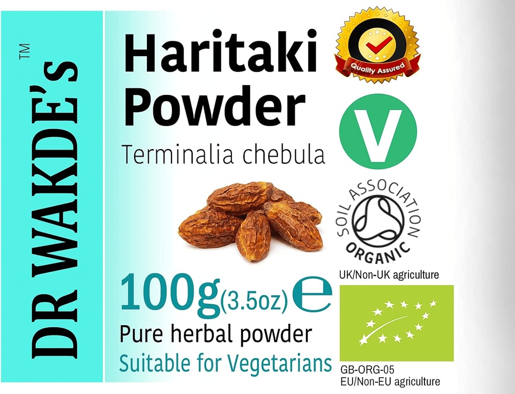 DR WAKDE'nin Organik Haritaki Toz (Hirda | Terminalia chebula) - 100g (3.5oz) | Pure, Raw & Tray Toz | Ayurvedic Herb | Vegan | Hiçbir şey eklendi, Yok | Aynı Gün Dispatch