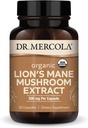 Dr. Mercola Organic Lion's Mane Mushroom Extract, 30 Κάψουλες 500 mg Βιολογικό Lion's Mane, Μη Γλουτένη, Χωρίς Σόγια