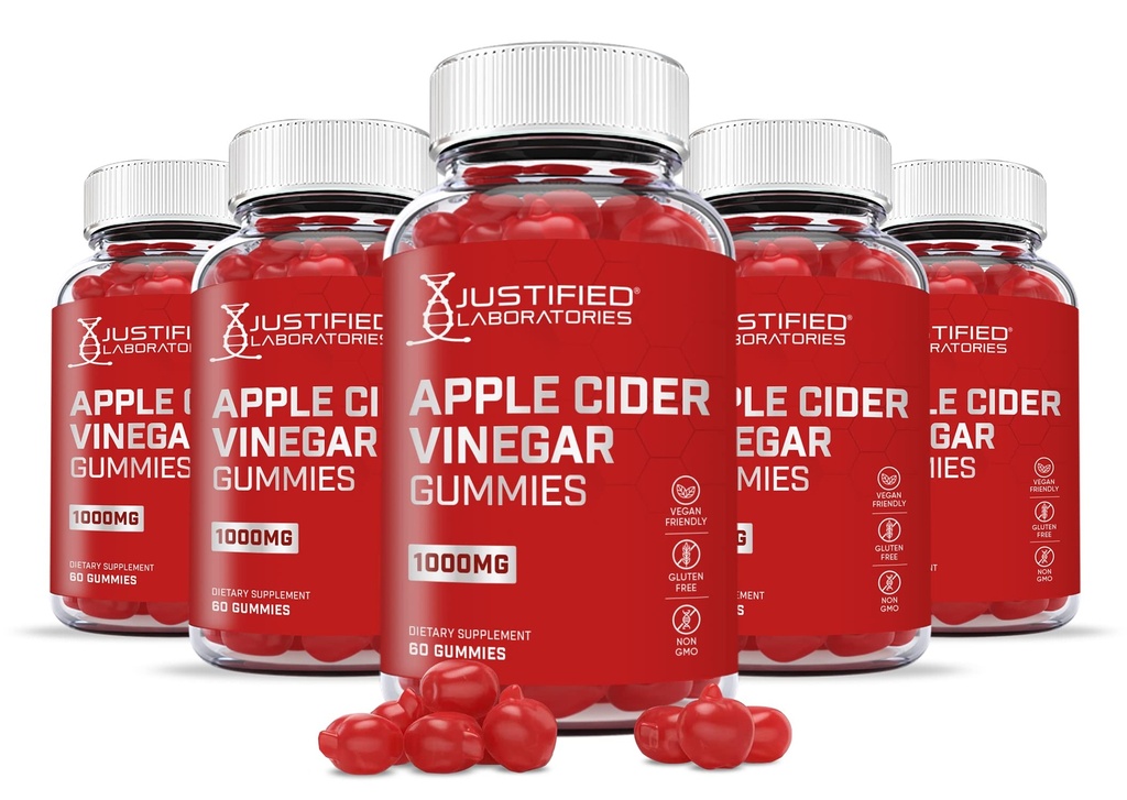 Justified Laboratories (5 Pack) Μηλίτης μηλίτη Ξύδια 1000MG ACV με χυμούς Ρόδι ρίζας Β12 300 Gummys