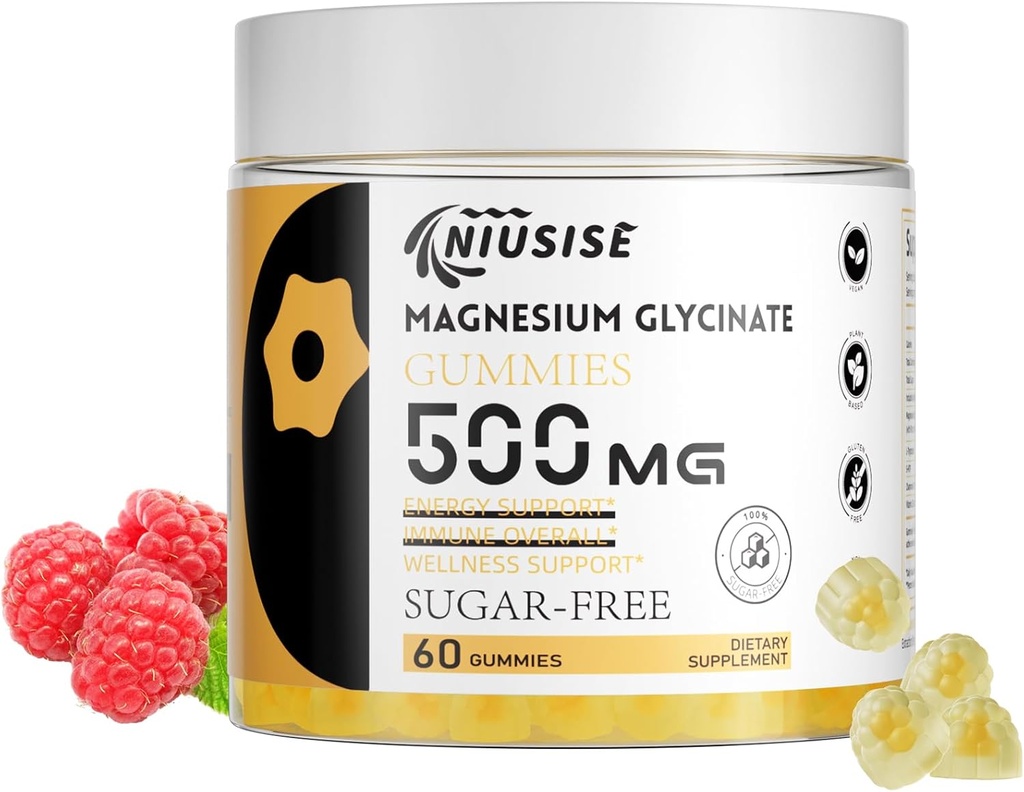 Magnezyum Glycinate Gummies 500 mg, Sugar Free Gummies with L-Tryptophan 500 mg - Magnezyum Gummies Supplement Chewable Gummies for Women & Men Vegan, Organik Gummies 60 Count