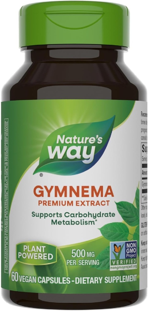 Nature's Way Gymnema Premium Extract, Supports Carbohidrat Metabolism*, hizmet başına 500 mg, Non-GMO Projesi Doğrulandı, 60 Vegan Capsules (Pazar Mayıs Vary)