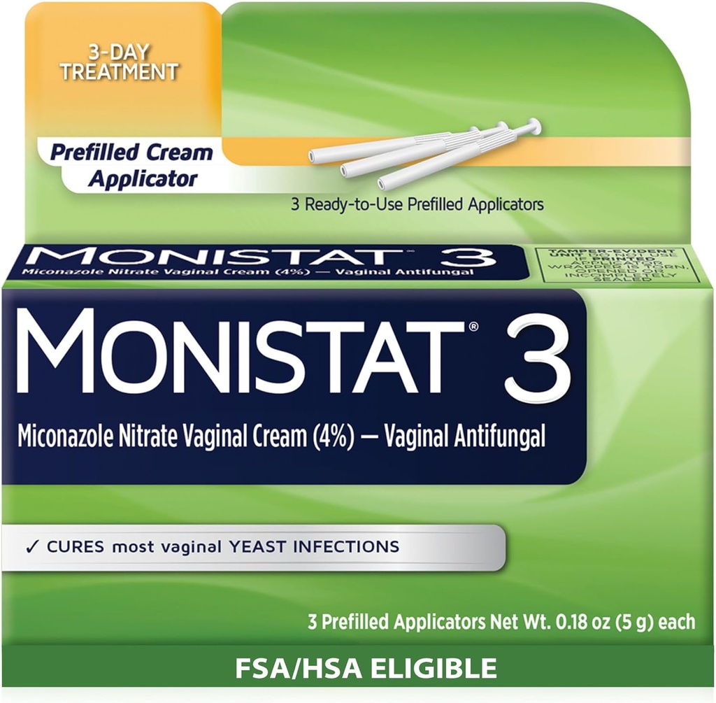 Monistat 3 Gün Kadın Için Enfeksiyon Tedavisi, 3 Miconazole Pre-Filled Cream Applicators, 1 Pack