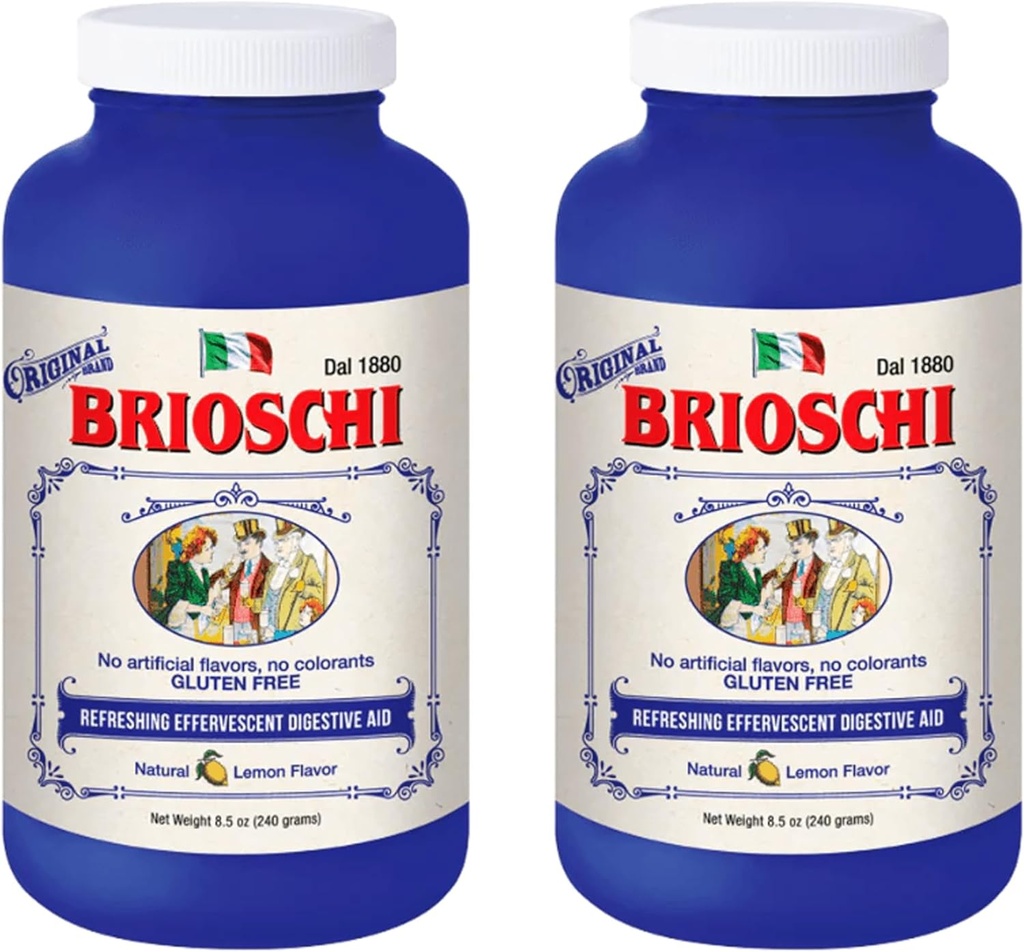 Brioschi Italian Lemon Flavored Effervescent Heartburn, Upset Stomach, Acid Indigestion, 8.5 oz şişe (Pack of 2)