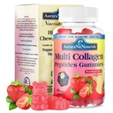 Multi Collagen Peptides Gummies, Sugar Free Hydrolyzed 5000mg Protein丨Type I,II,III,V,X with Biotin Hyaluronic Acid Vitamin C A D B6 B12 L-Glutathionone for Skin Hair Nail Joint Bone - Strawberry Gummies