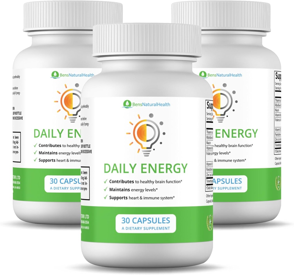 Ben Doğal Sağlık Günlük Enerji B-Vitamin Kompleksi, Doğal Enerji, Stres, Focus & Immune Support, 30 Capsules, 3 Pack
