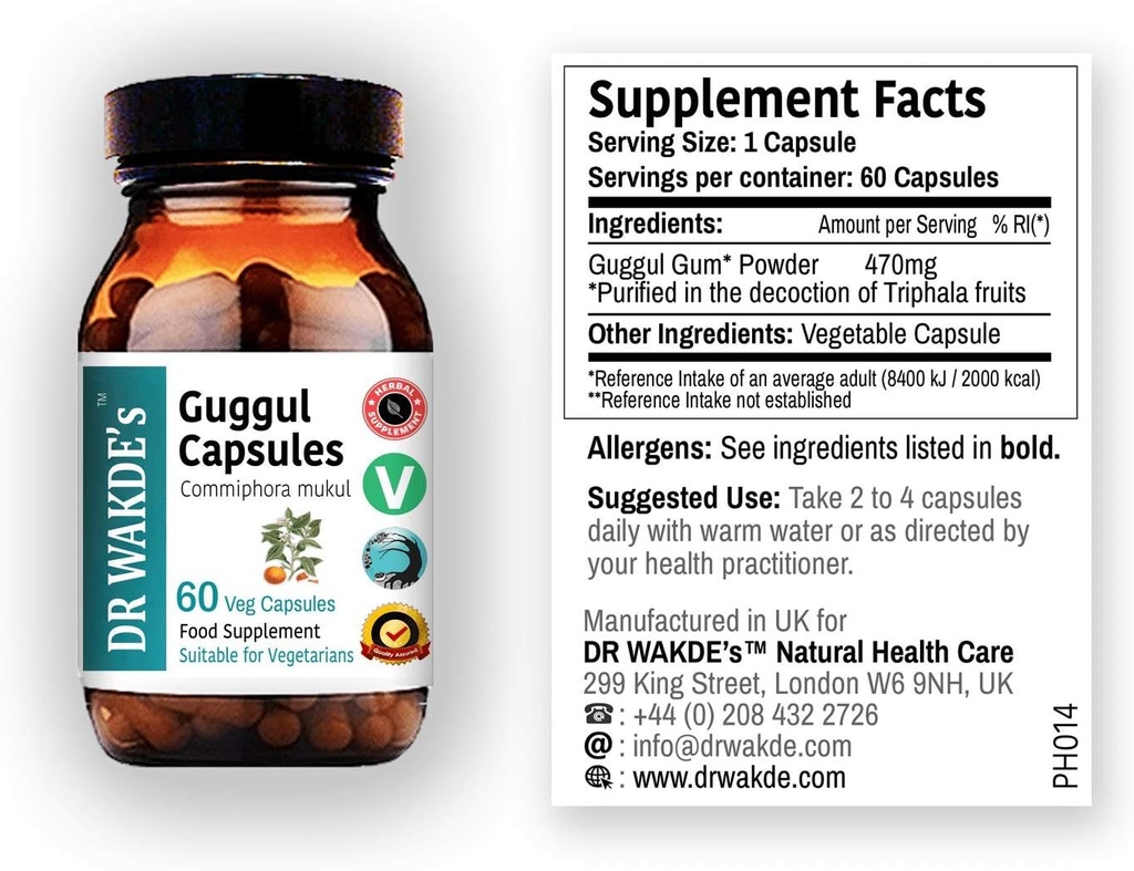 Κάψουλες DR WAKDE'S Guggul (Mukul Myrrh, Commiphora Mukul, 60 Veg Caps, φυτικό συμπλήρωμα, Ayurvedic Herb, όλα φυσικά, Vegan)