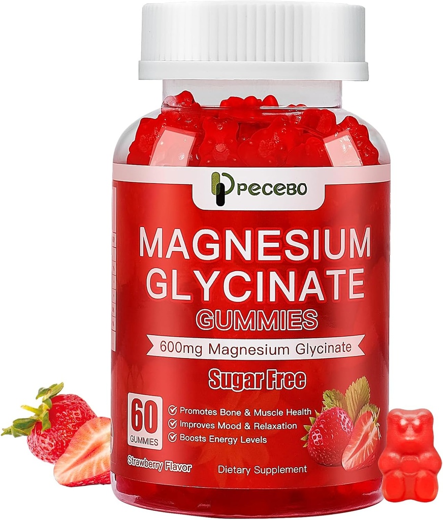 Magnezyum Glycinate Gummies 600 mg, Sugar Free Magnezyum Gummies for Yetişkinler, High Abors Magnezyum Supplement for Stress & Muscle Relief & Nerve Health, Non-GMO, Gluten Free, Vegan, 60 Count