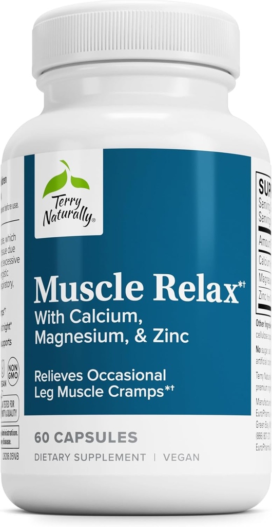Terry Natural Muscle Relax - Nervous System, Muscle Relaxation & Sleep - Kas Relaxant Supplement withdis, Magnezyum & ZInc - Respiratory Health Aid - 60 Capsules
