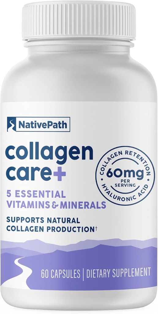 YerliPath Collagen Care+, 5 Vitamini Hyaluronic Acid ve Boron Bu Destekler Erkekler ve Kadınlar için Kolajı, 60 Capsules
