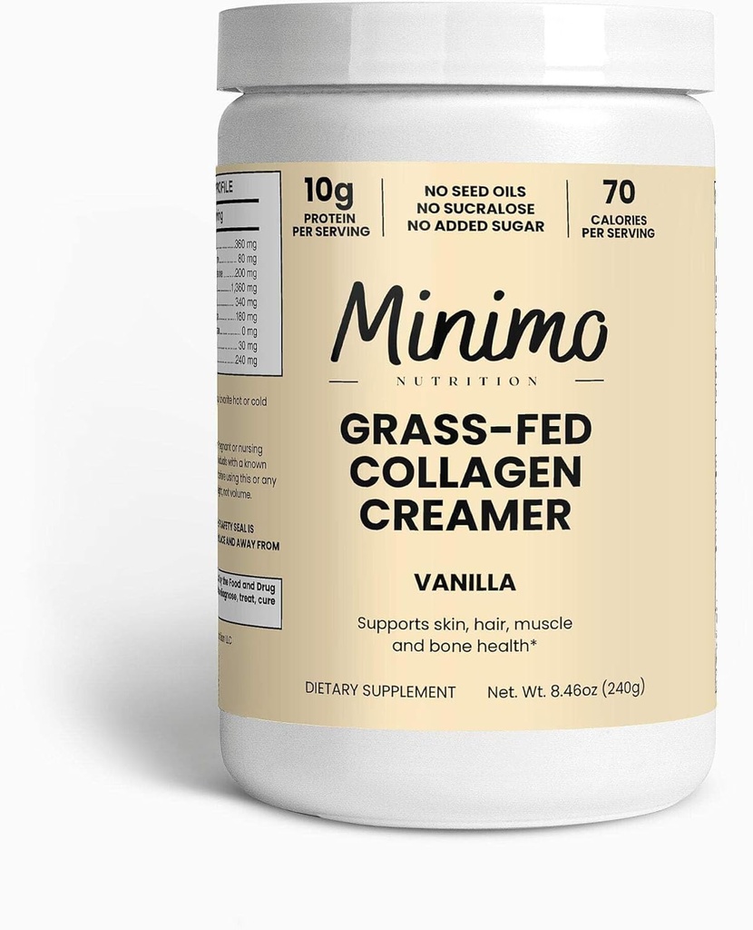 Grass-Fed Collagen Creamer, Vanilla, 10g Grass-Fed Collagen, Χωρίς έλαια σπόρων ή προστιθέμενη ζάχαρη - μαλλιά, δέρμα, καρφί, & κοινή υποστήριξη, 8.5 oz.