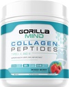 Gorilla Mind Collagen Peptides Σκόνη - Κοινή & Υγεία των οστών / Μεγάλη για τα μαλλιά, δέρμα & νύχια / Sleep Υποστήριξη / Είδη I, II, III / Mix σε νερό, χυμό ή ένα Smoothie - 426g (Μικτή μούρα)
