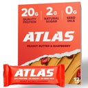 Atlas Protein Bar, 20g Protein, 1g Sugar, Clean Malzemeler, Gluten Free (Peanut Butter Raspberry, 12 Kont ( 1))