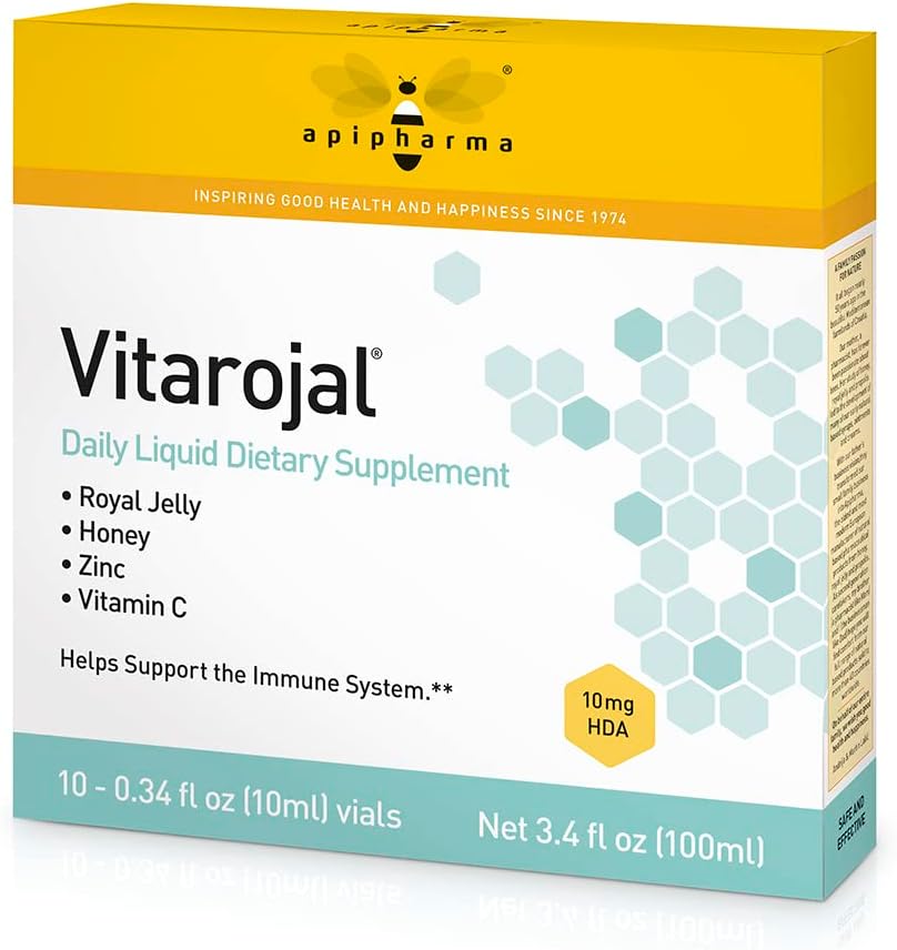 Vitarojal Royal Jelly - με μέλι, βιταμίνη C, ψευδάργυρος - υποστηρίζει το ανοσοποιητικό σας σύστημα, & προωθεί τη φυσική ενέργεια και ευεξία (10 φιαλίδια)
