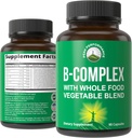 B Kompleks Vitamin Capsules + Tüm Gıda Max Aborpsiyon için 25 Sebze ve Meyveler. B1, B2, B3, B5, B6, B7, B9 ve B12. 90 Capsules ile en iyi Vegan B-Complex Supplement. Enerji Boost